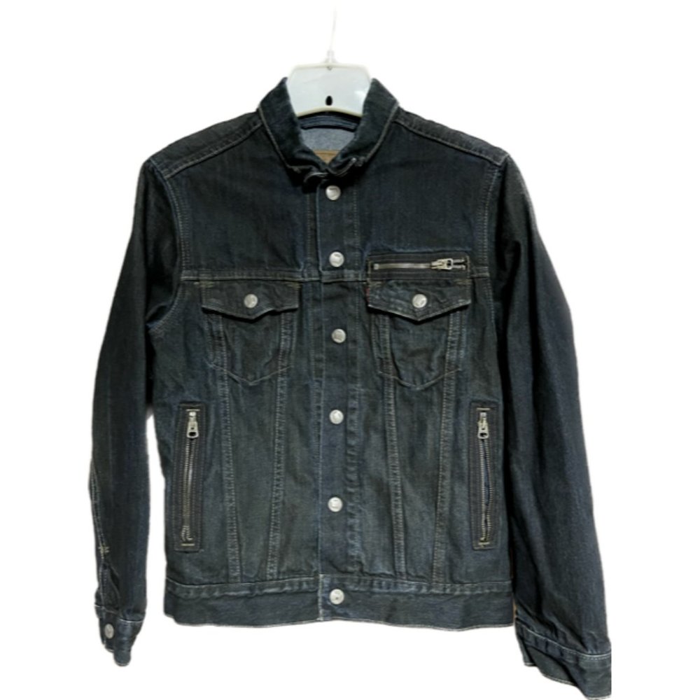 Levi’s Dark Wash Trucker Moto Denim Jacket LARGE Womens
